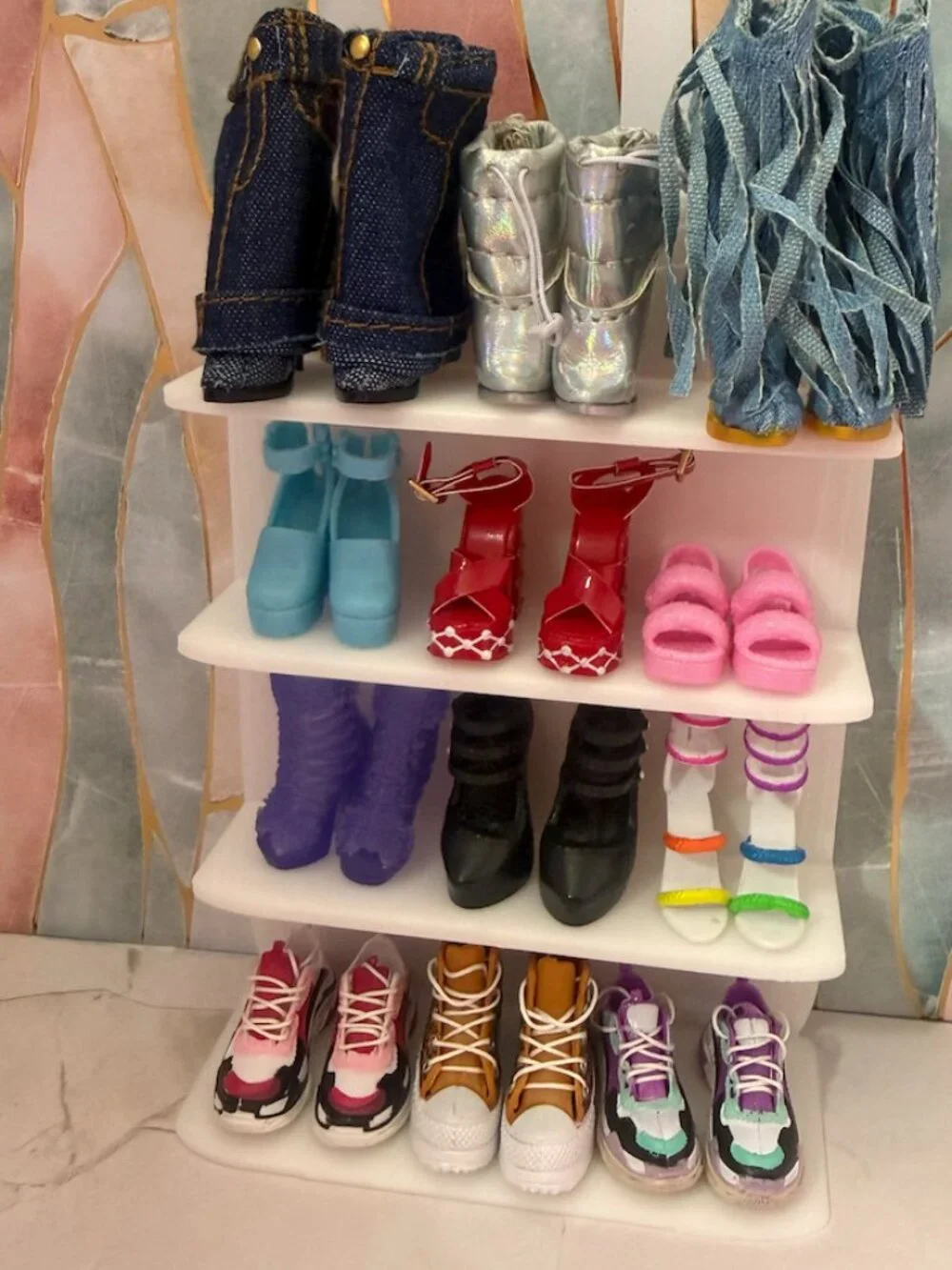3D Printed Barbie Shoe Rack | Doll Closet Organizer Shelf for Fashionistas